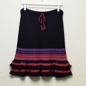 INKA TRADITION Baby Alpaca Wool Ruffle Striped Skirt Handmade In Peru Sz S/M